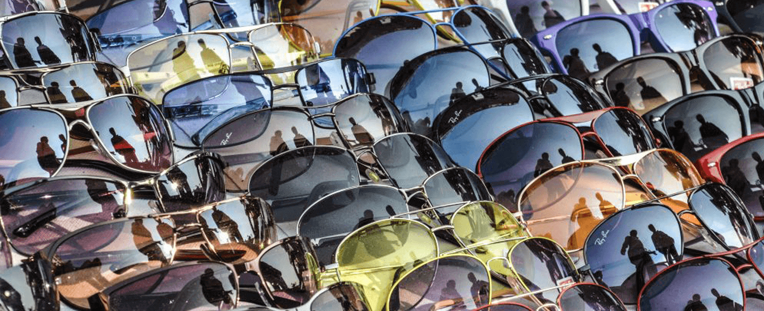 Rows of sunglasses.