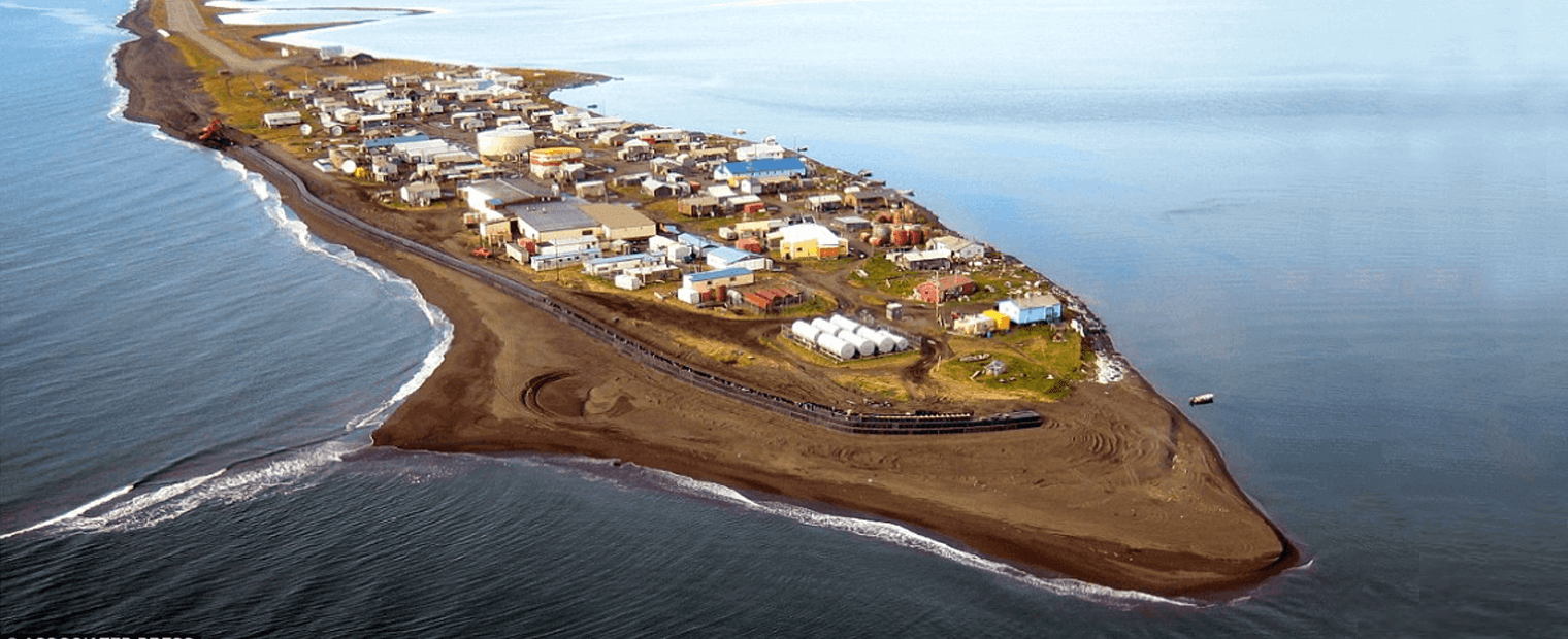 Aerial view of a manufacturing facility at a remote island.
